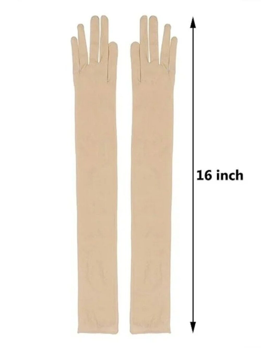 Long Sheer Nude Soft Stretch Mesh Nylon Gloves, 16 inch Opera Length - Picture 4 of 8